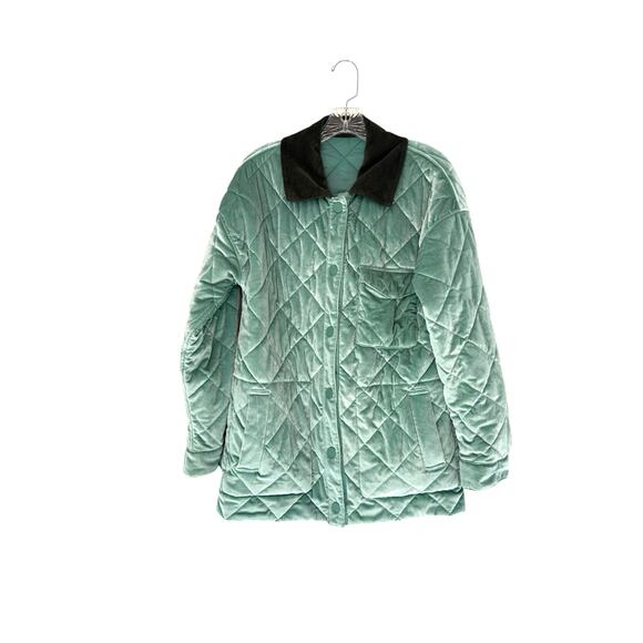 NVLT Quilted Velour Reversible Field Jacket Green Barn Coat Fairy Whimsy Small - Picture 2 of 16